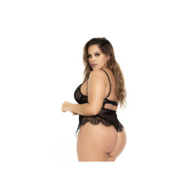 Body noir grande taille en résille et dentelle 